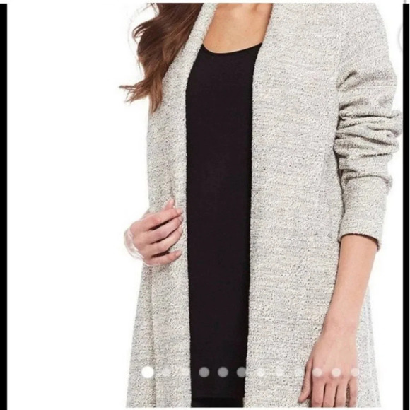 Eileen Fisher Grano Organic Cotton Blend Jacket Open Knit Large Light Gray - Picture 4 of 10